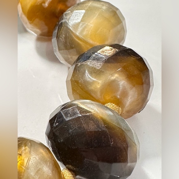 Necklace Hand knotted Faux Acrylic Tigers Eye Facets Choker Chunky Beads 4099 - Picture 6 of 16